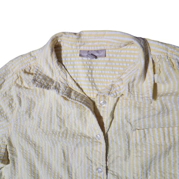 Woman Within Seersucker Shirt Plus Size 22 24 1X Yellow White Stripe Short Sleev - Picture 8 of 10